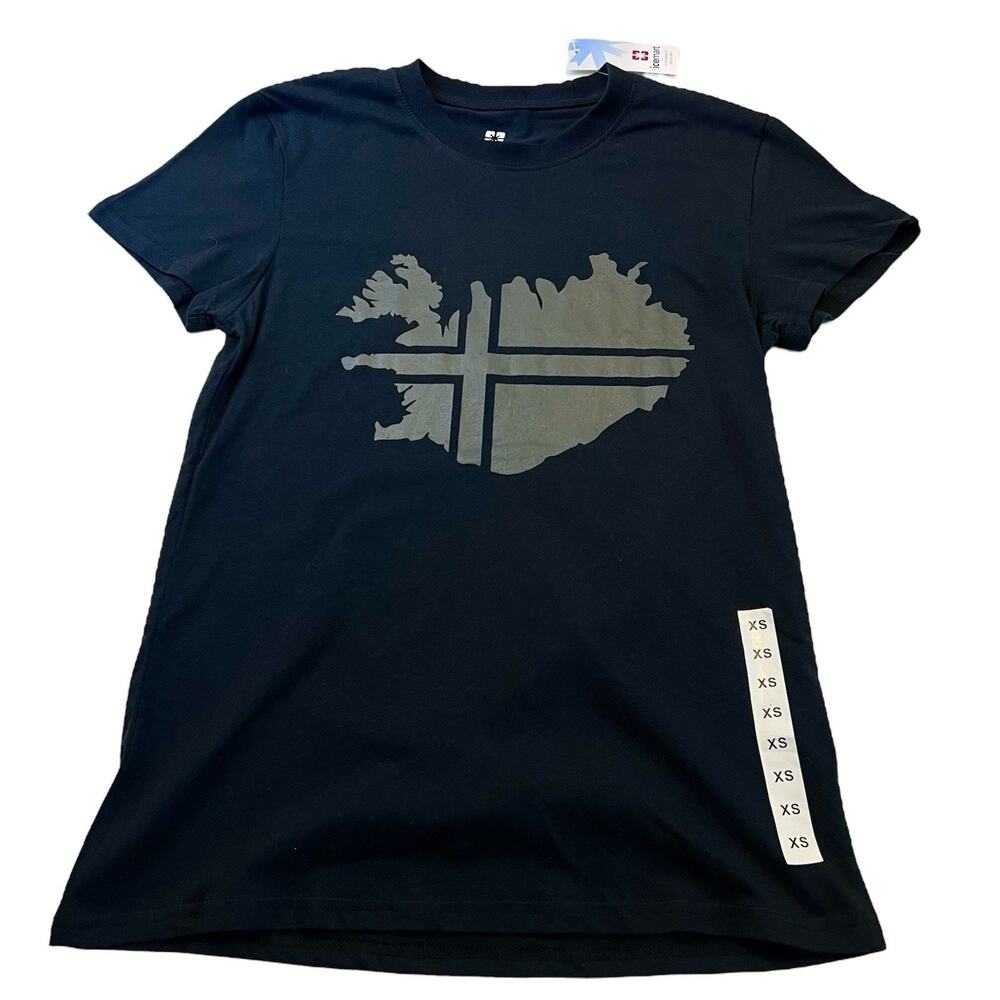 Iceland Graphic T-Shirt Black Cotton Crew Neck Short Sleeve Men’s XS Minimalist
